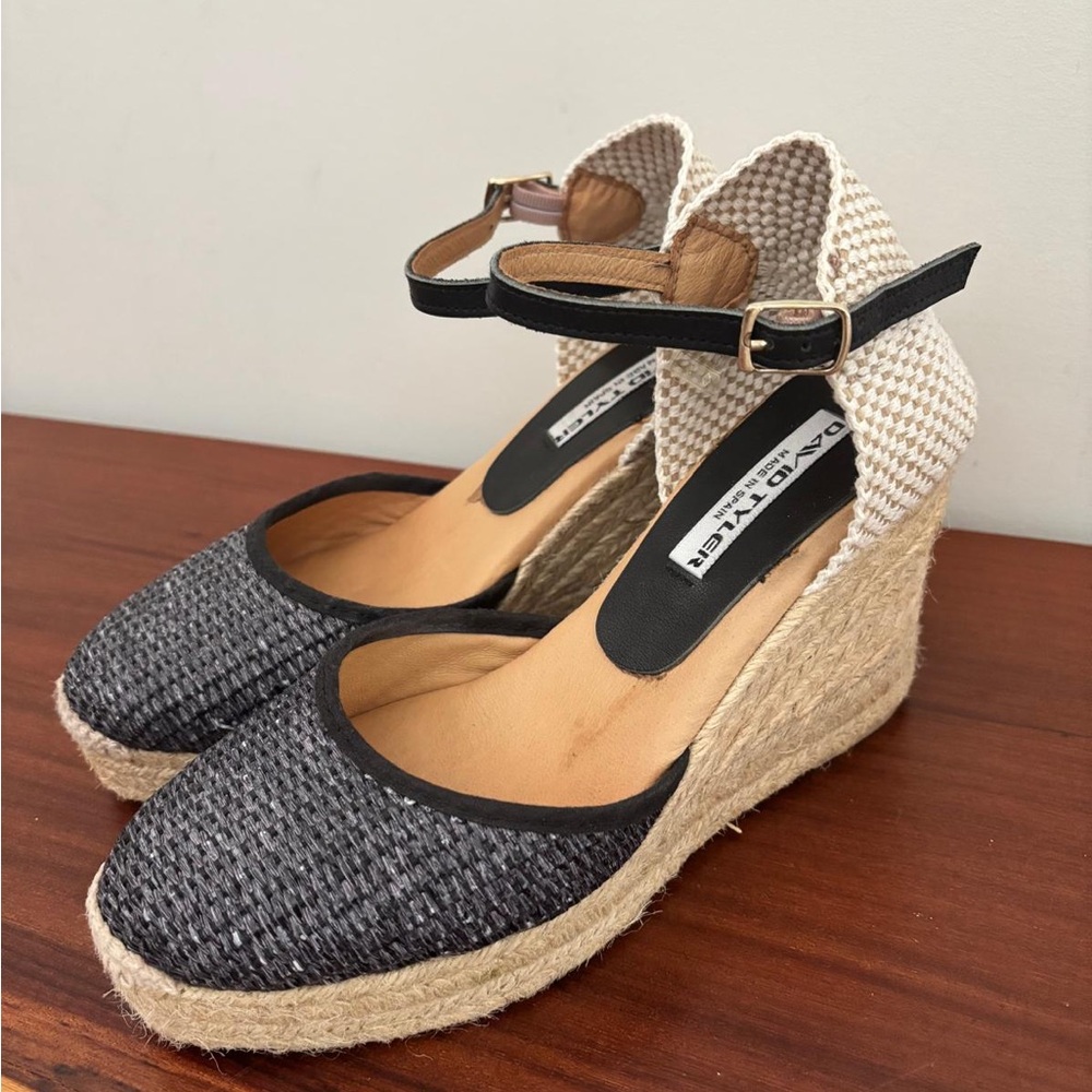 David Tyler Black and Cream Wedge Sandals - Never Worn
